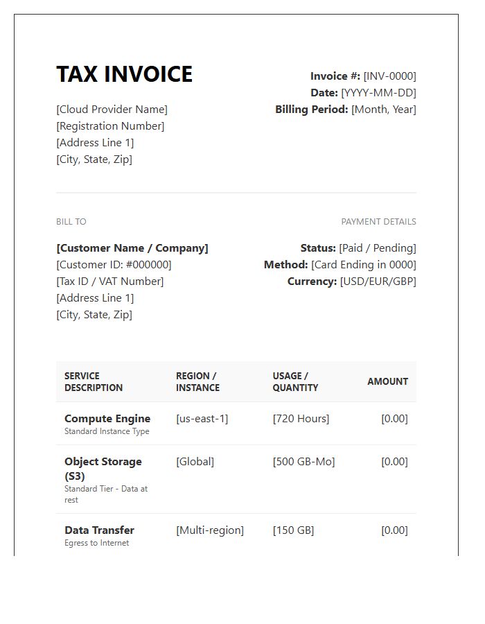 Cloud Infrastructure Tax Invoice Template