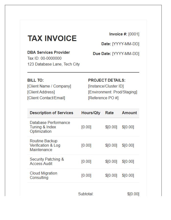 Database Administration Tax Invoice Template