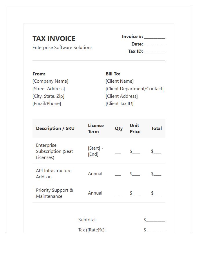 Enterprise Software Licensing Tax Invoice Template