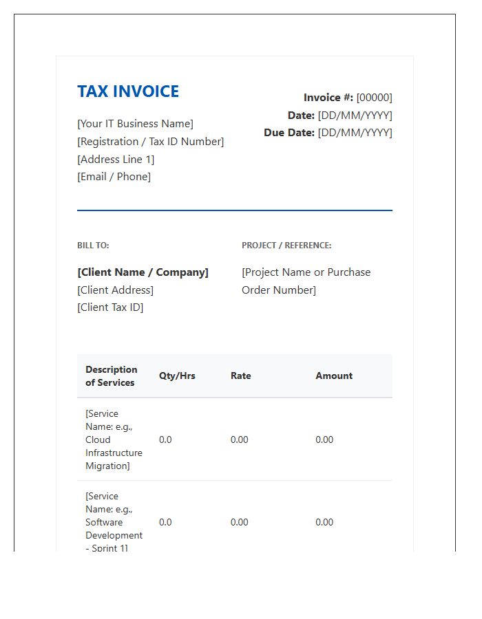 Information Technology Professional Tax Invoice Template
