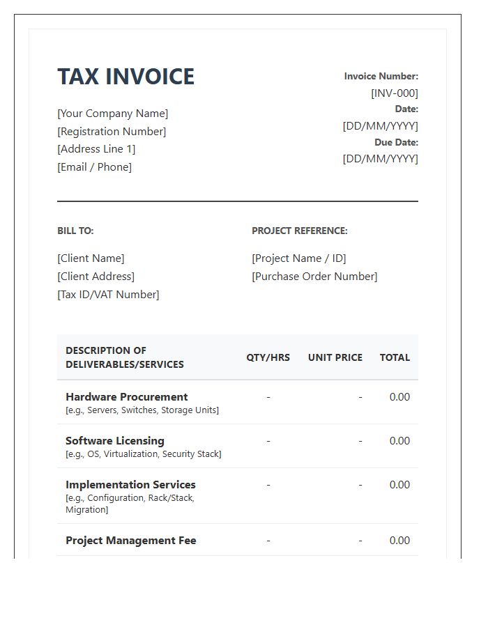 IT Infrastructure Project Tax Invoice Template