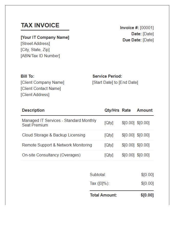 Managed IT Support Tax Invoice Template