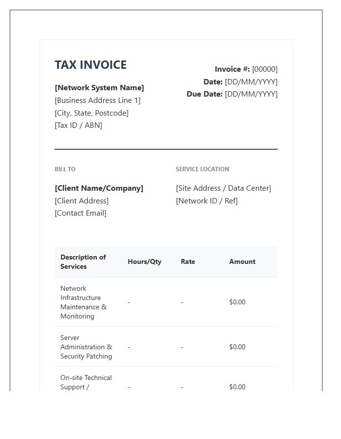 Network Systems Administration Tax Invoice Template