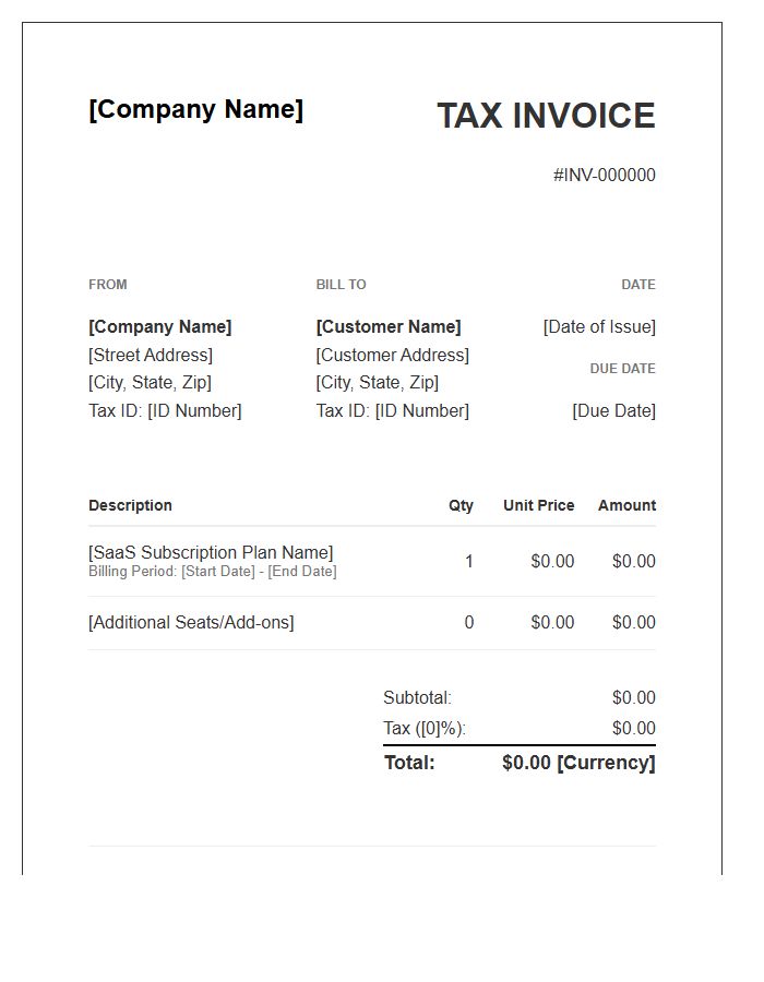 SaaS Subscription Tax Invoice Template