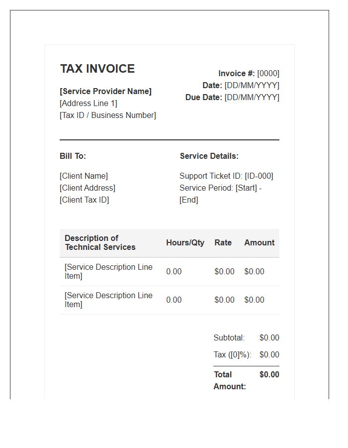 Technical Support Service Tax Invoice Template
