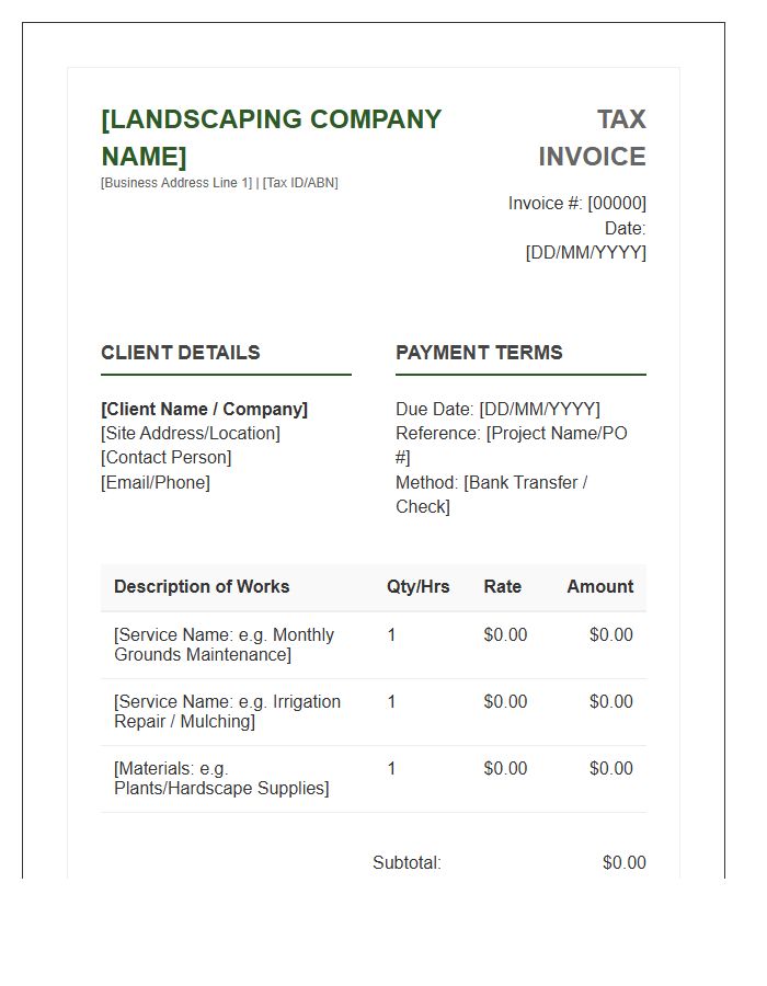 Commercial Landscaping Tax Invoice Template