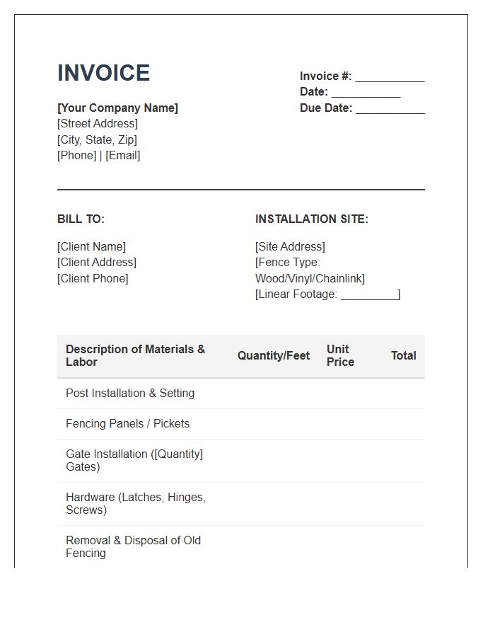 Fencing Installation Service Invoice Template