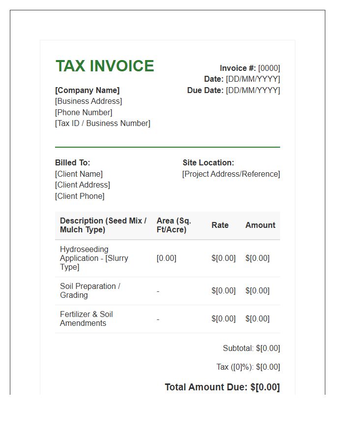 Hydroseeding Service Tax Invoice Template