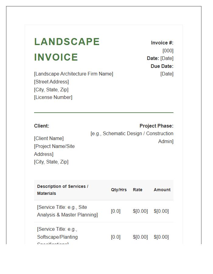 Landscape Architecture Service Invoice Template