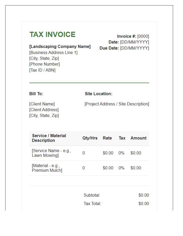Landscaping Service Tax Invoice Template