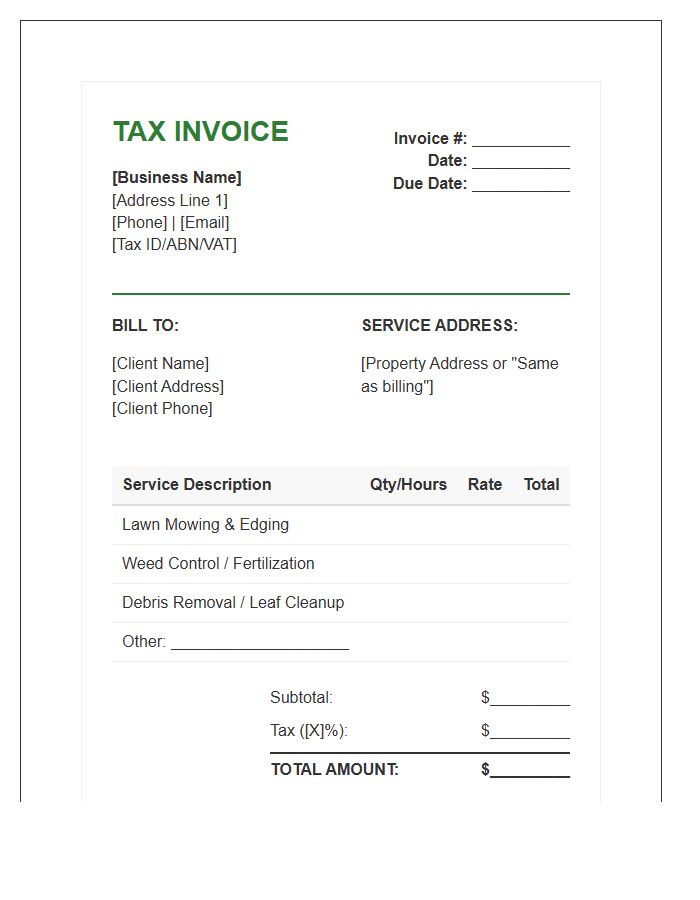 Lawn Care Service Tax Invoice Template