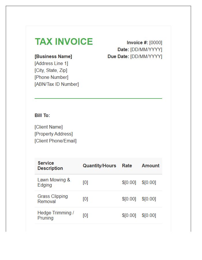 Lawn Mowing Service Tax Invoice Template
