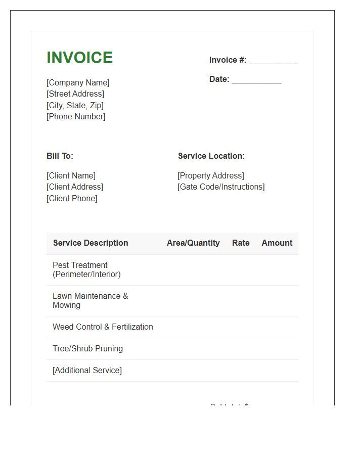 Pest Control Landscaping Invoice Template