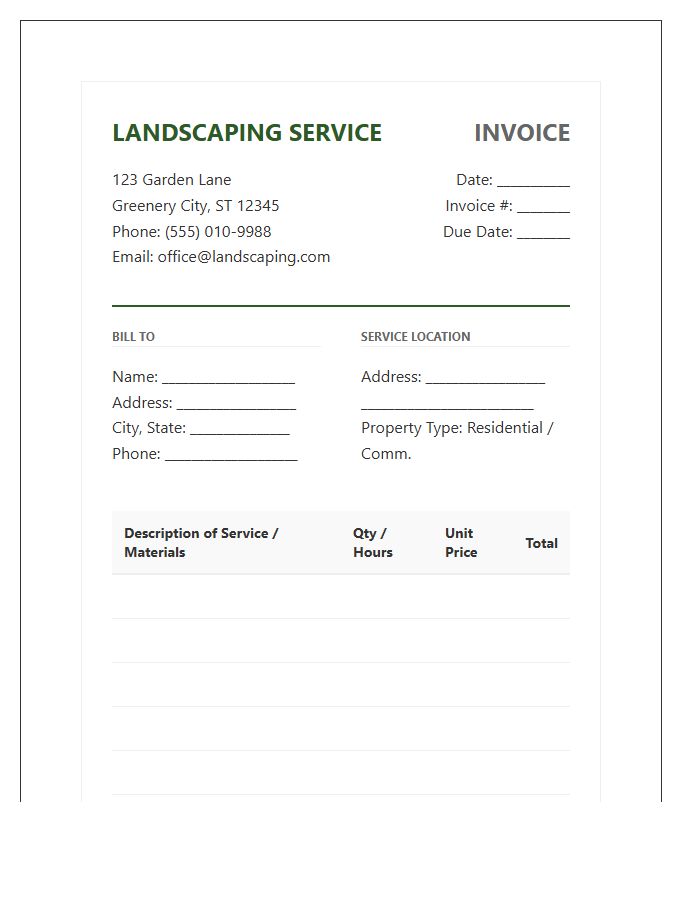 Professional Landscaping Service Invoice Template