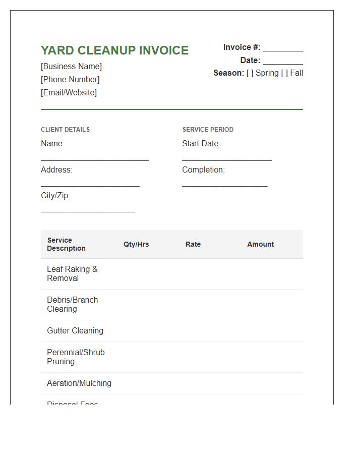 Seasonal Yard Cleanup Invoice Template