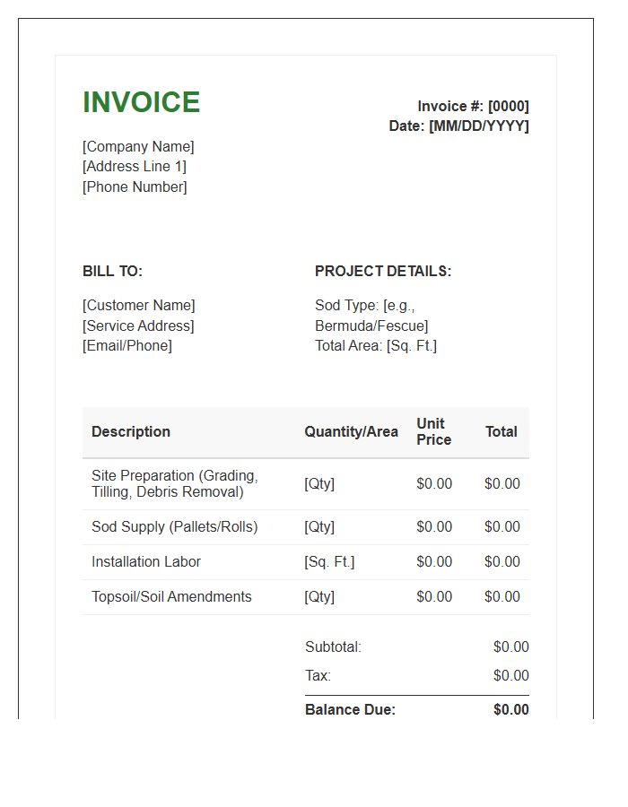 Sod Installation Service Invoice Template