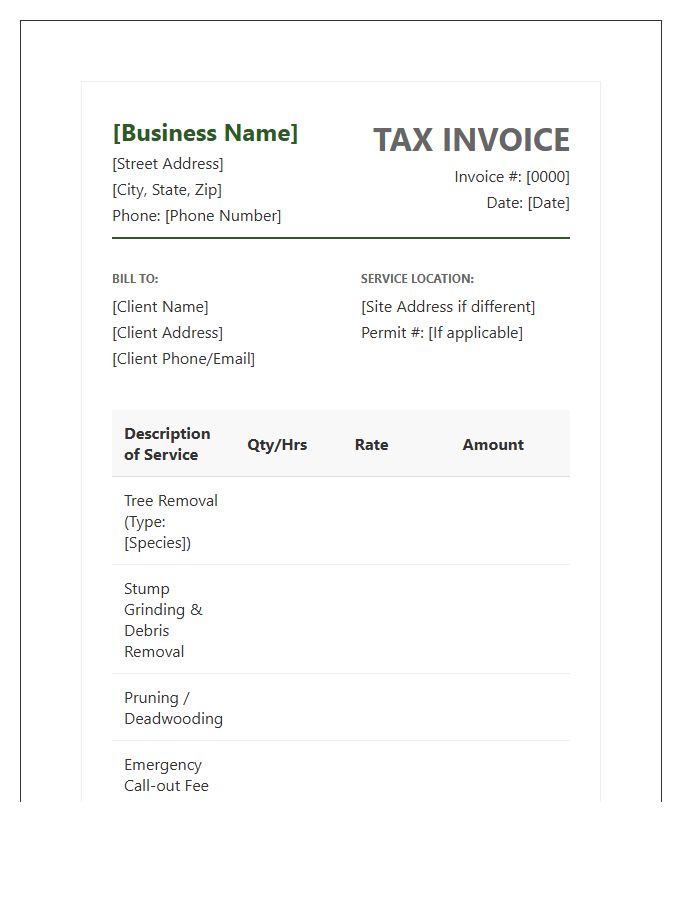 Tree Removal Service Tax Invoice Template