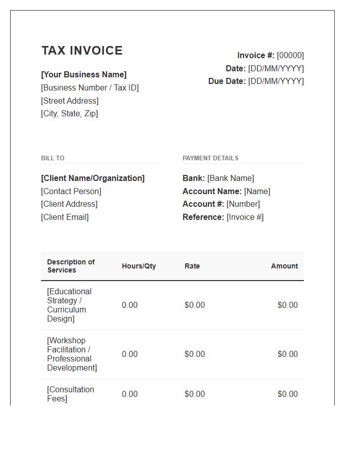 Educational Consultant Tax Invoice Template