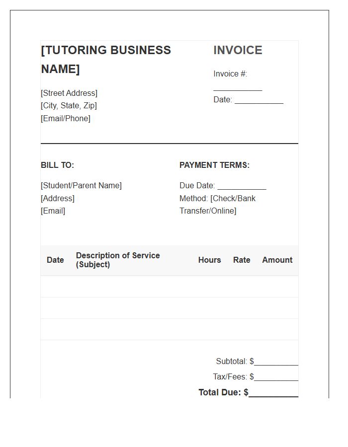 Official Tutoring Business Invoice Template