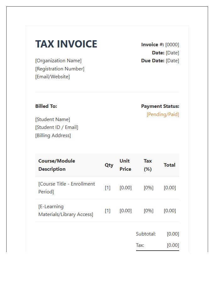 Online Education Tax Invoice Template