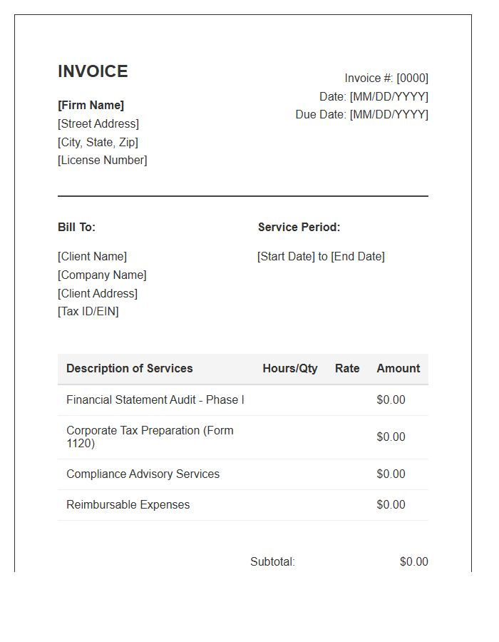 Audit And Tax Services Invoice Template