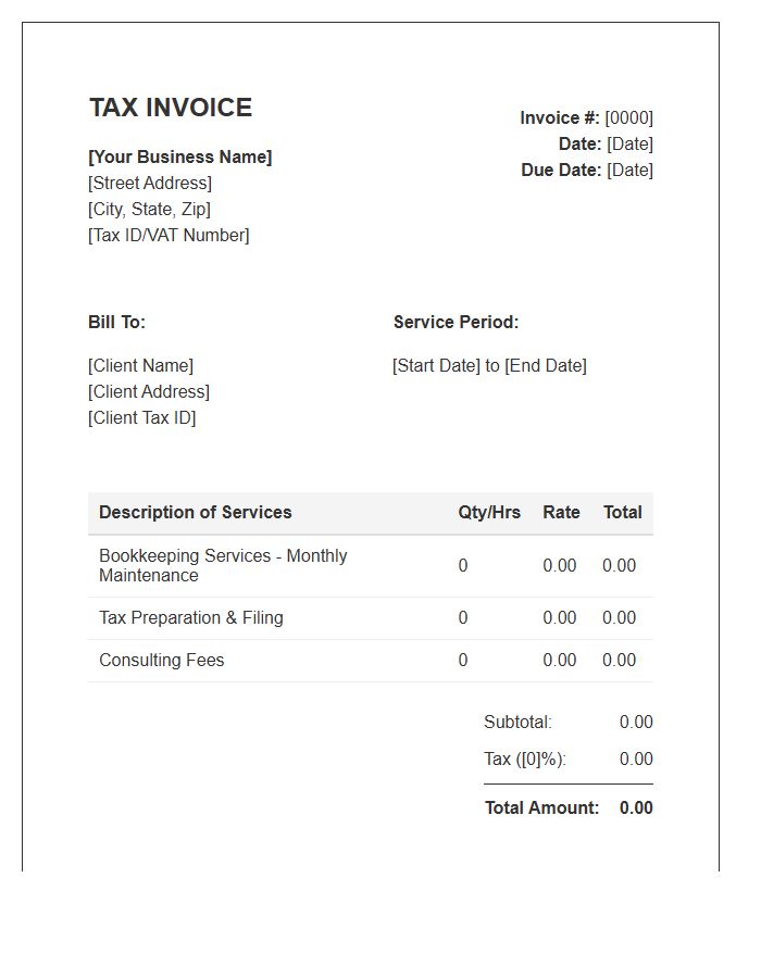 Bookkeeping And Tax Invoice Template