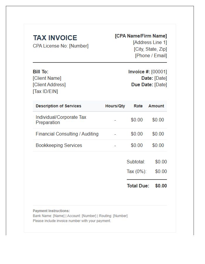 Certified Public Accountant Tax Invoice Template