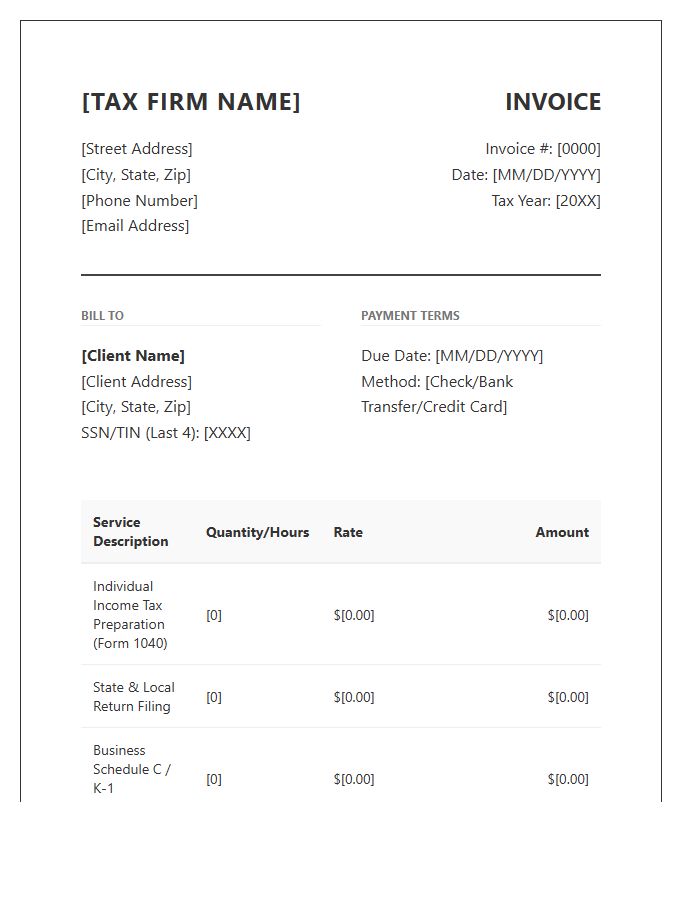 Comprehensive Tax Service Invoice Template