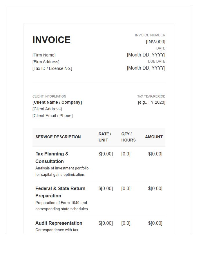 Detailed Tax Consultation Invoice Template