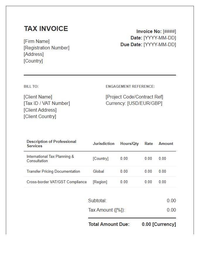 International Tax Accounting Invoice Template