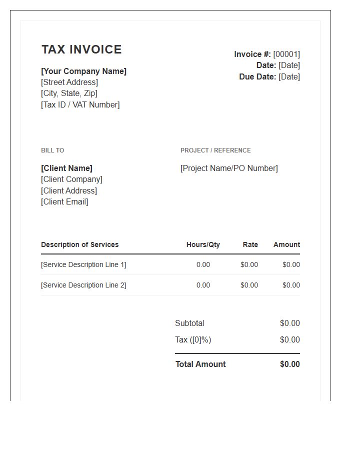 Professional Services Tax Invoice Template
