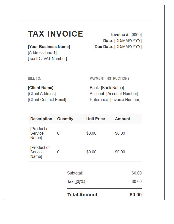 Small Business Accounting Tax Invoice Template