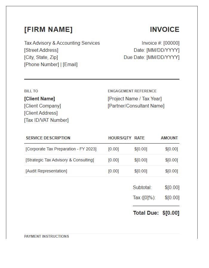 Tax Advisory Accounting Firm Invoice Template