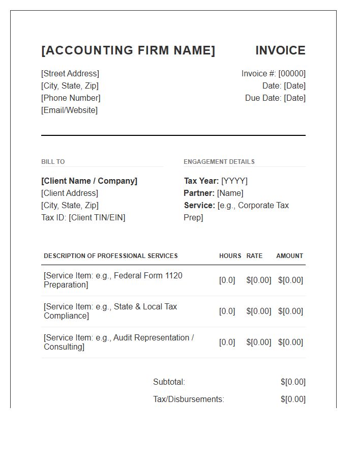 Tax Compliance Accounting Firm Invoice Template