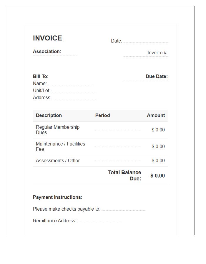 Association Dues Payment Invoice Template