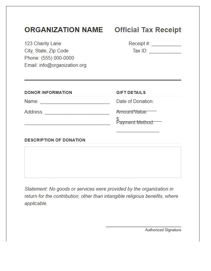 Charity Tax Receipt Invoice Template