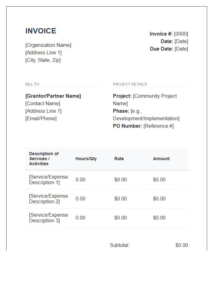 Community Development Project Invoice Template