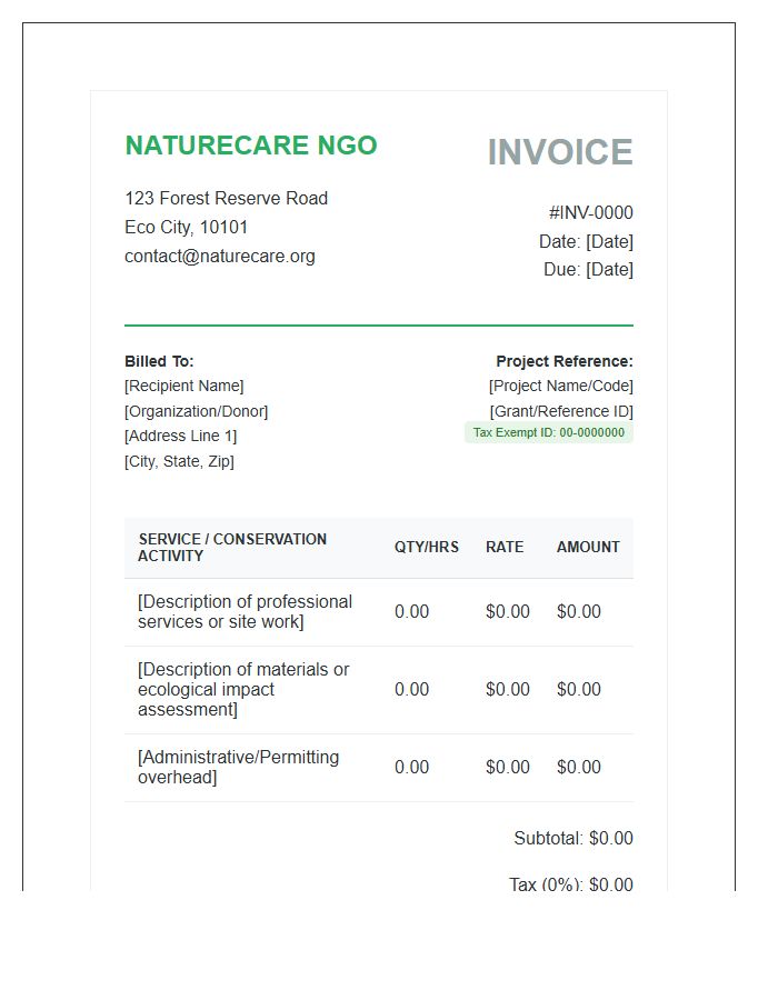 Environmental Conservation NGO Invoice Template