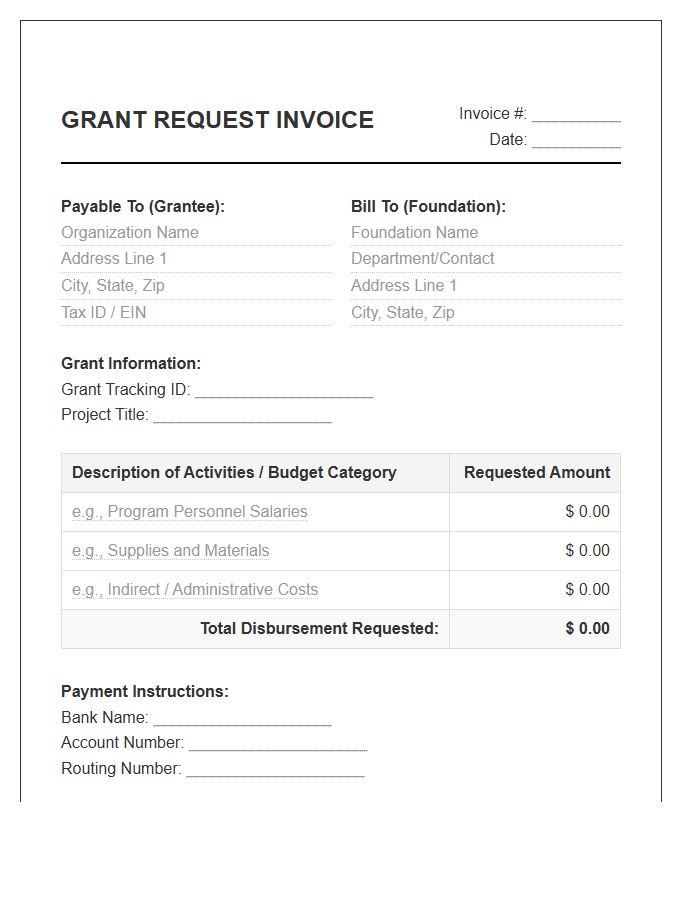 Foundation Grant Request Invoice Template