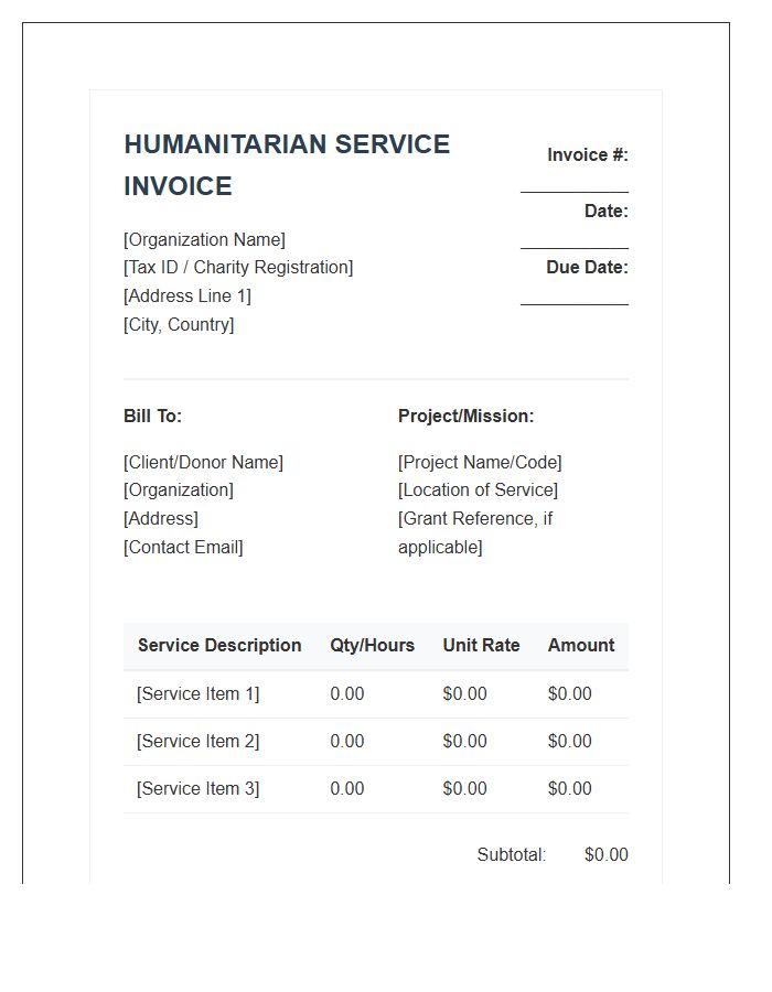 Humanitarian Service Fee Invoice Template