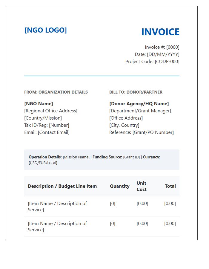 International NGO Operations Invoice Template