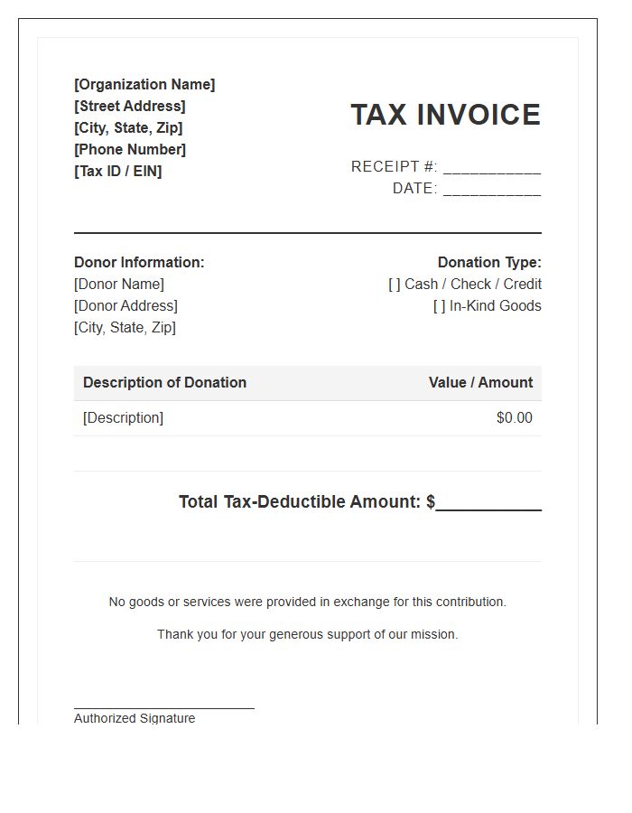 Non Profit Donation Tax Invoice Template