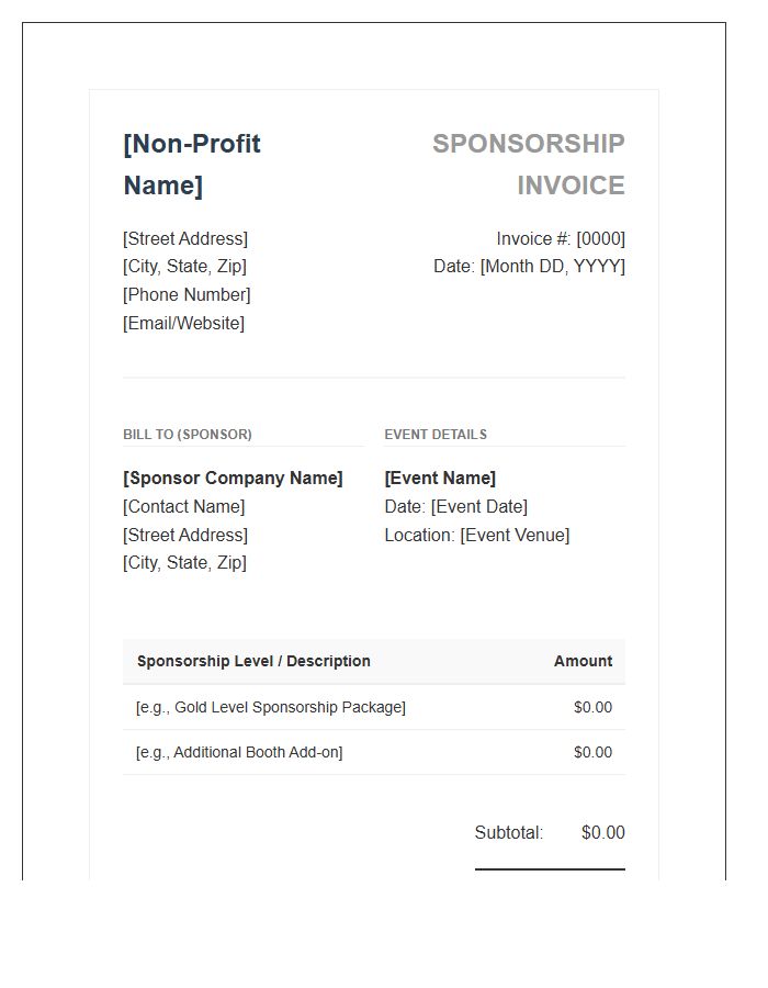 Non Profit Event Sponsorship Invoice Template