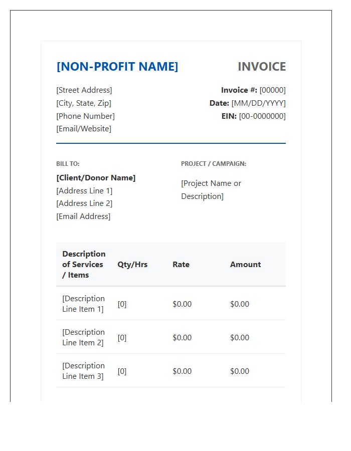 Professional Non Profit Billing Invoice Template