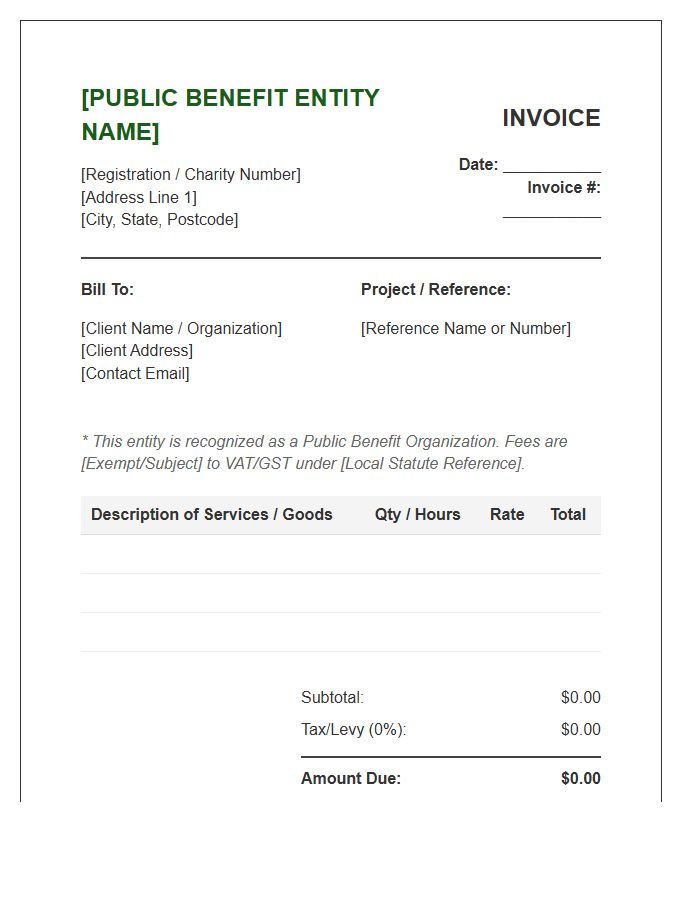 Public Benefit Entity Invoice Template
