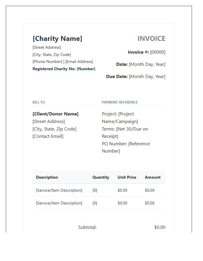 Registered Charity Professional Invoice Template