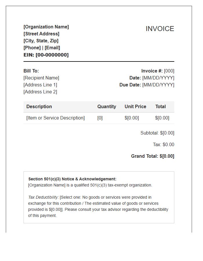 Section 501c3 Compliance Invoice Template