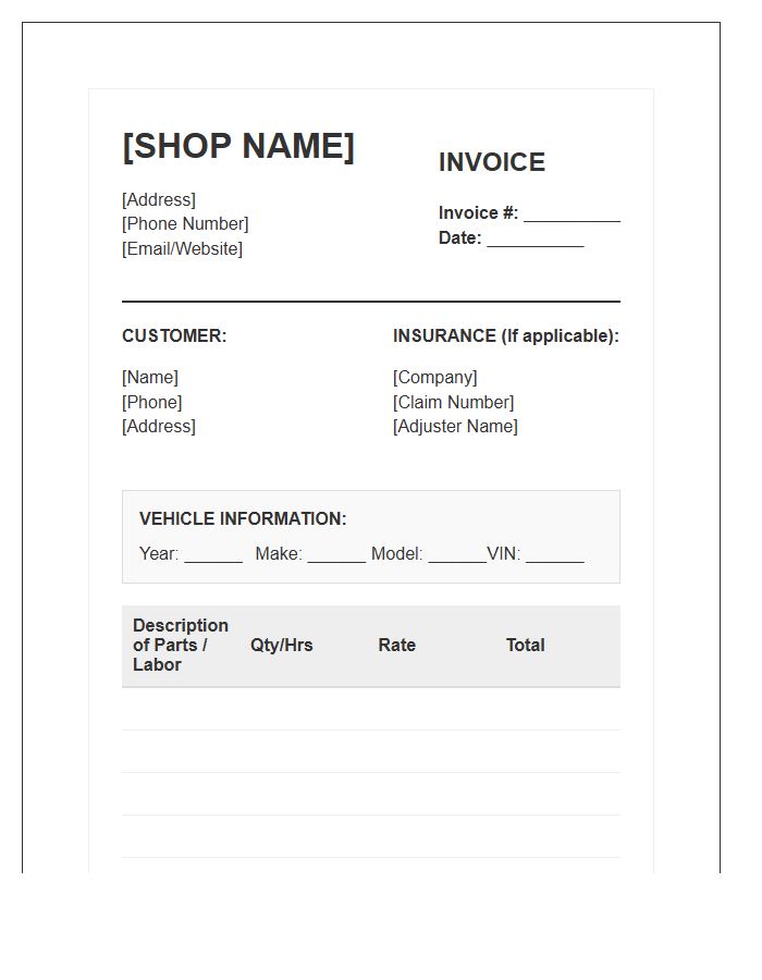 Auto Body Shop Invoice Template