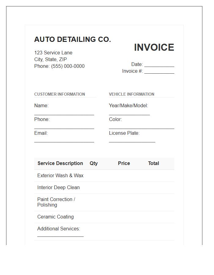 Auto Detailing Service Invoice Template