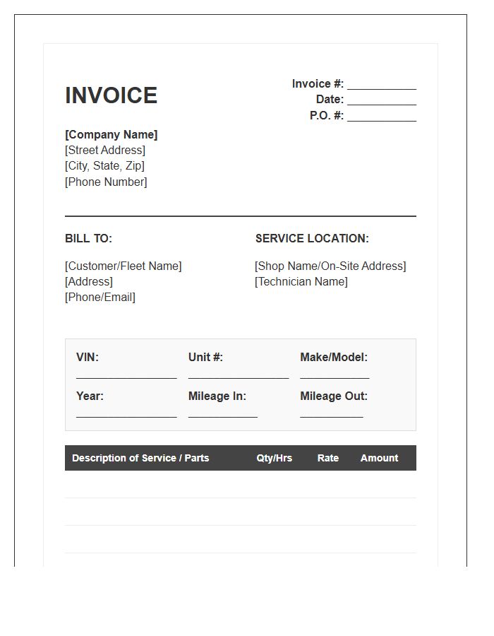 Commercial Vehicle Repair Invoice Template